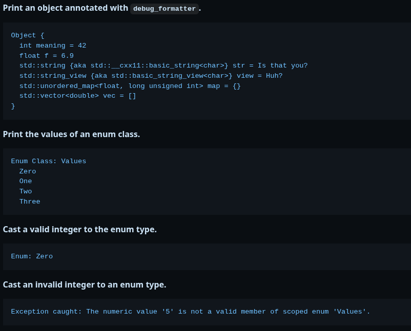 Screenshot of some example output.