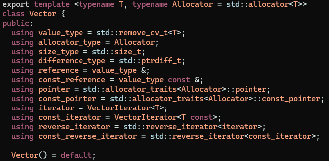 Screenshot of some code from my vector implementation.